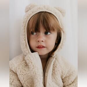 Jamie Kay New Lenny Recycled Sherpa Polyester Hoodie Teddy Bear Jacket Almond 4